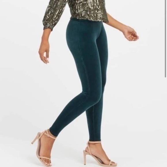 Spanx Velvet Leggings Malachite Emerald Green High Waisted SP - Picture 1 of 11